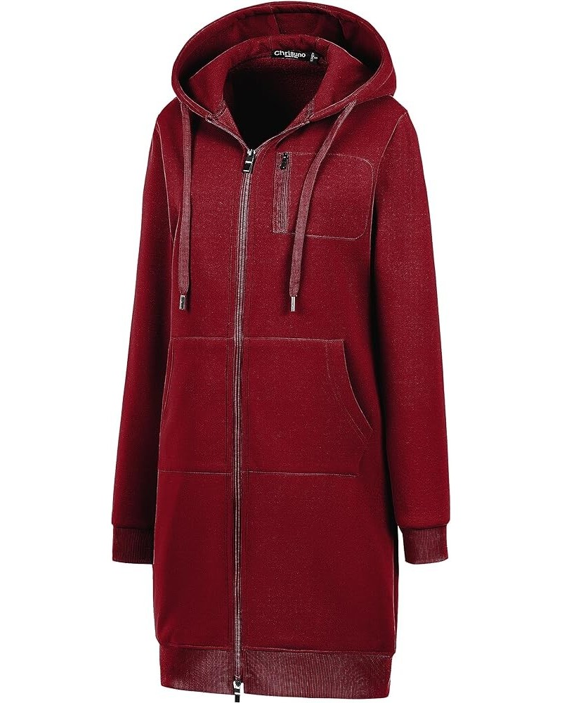 Women's Plus Size Casual Zip Up Hoodie Long Tunic Sweatshirts Fleece Jackets Wine Red $28.59 Hoodies & Sweatshirts