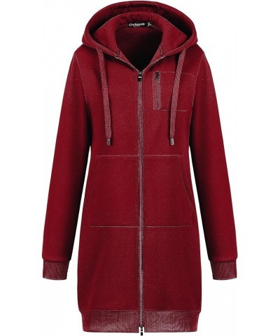 Women's Plus Size Casual Zip Up Hoodie Long Tunic Sweatshirts Fleece Jackets Wine Red $28.59 Hoodies & Sweatshirts