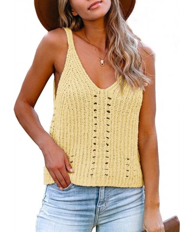 Womens V Neck Tank Tops Sweater Vest Knit Sleeveless Strappy Casual Sheer Pullover Sweaters Shirts Blouse Light Yellow $10.12...