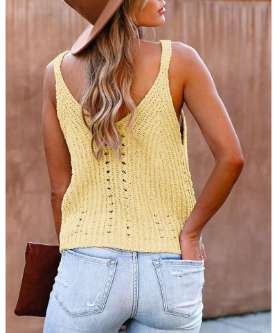 Womens V Neck Tank Tops Sweater Vest Knit Sleeveless Strappy Casual Sheer Pullover Sweaters Shirts Blouse Light Yellow $10.12...