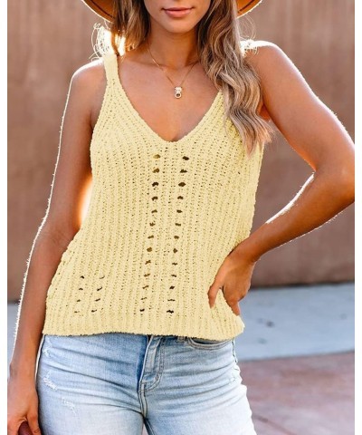 Womens V Neck Tank Tops Sweater Vest Knit Sleeveless Strappy Casual Sheer Pullover Sweaters Shirts Blouse Light Yellow $10.12...