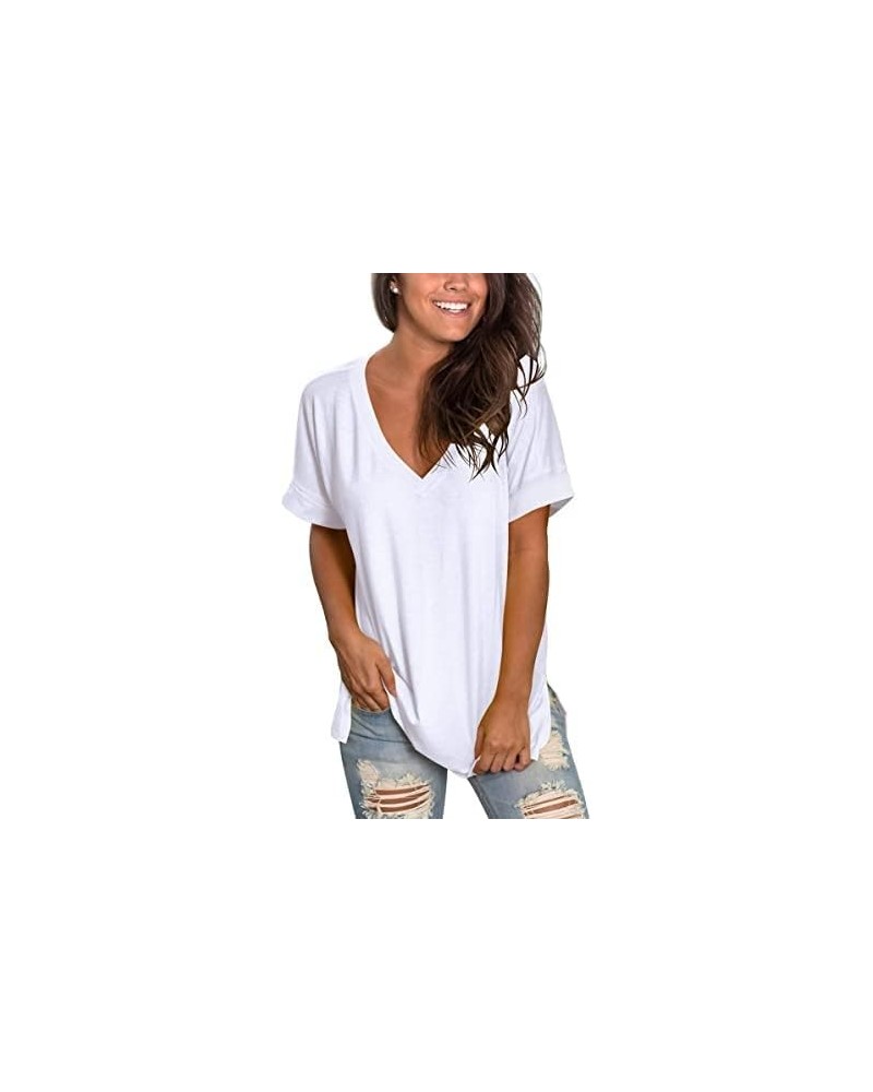 Women's Short Sleeve V-Neck Shirts Modal Loose Casual Tee T-Shirt Tops Pure White $10.99 T-Shirts