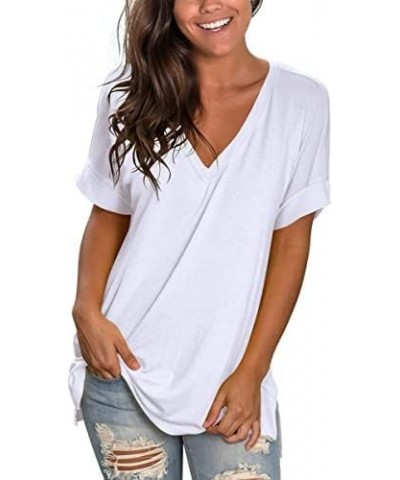 Women's Short Sleeve V-Neck Shirts Modal Loose Casual Tee T-Shirt Tops Pure White $10.99 T-Shirts