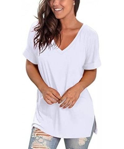 Women's Short Sleeve V-Neck Shirts Modal Loose Casual Tee T-Shirt Tops Pure White $10.99 T-Shirts