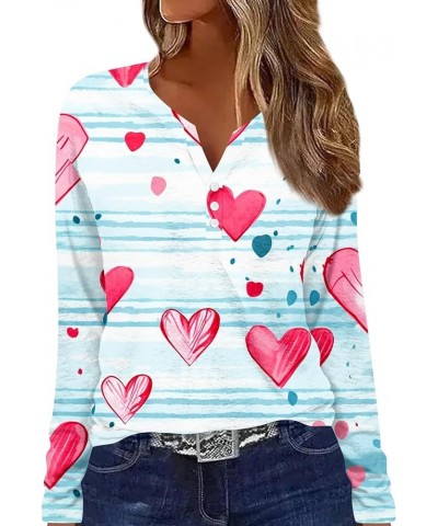 Womens Clothing, Valentines Day Red Heart Printed Button Down V Neck Tops Fall Casual Loose Fit Long Sleeve Shirts 2-cyan $10...