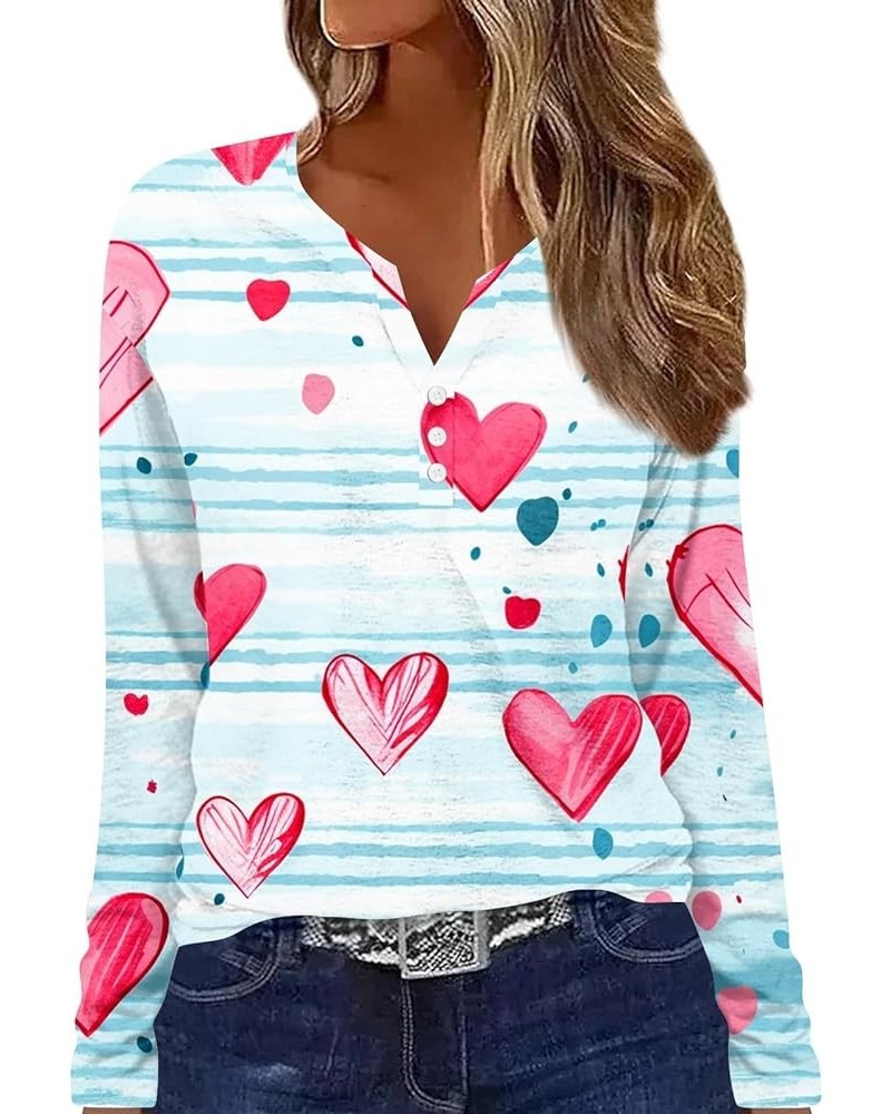 Womens Clothing, Valentines Day Red Heart Printed Button Down V Neck Tops Fall Casual Loose Fit Long Sleeve Shirts 2-cyan $10...