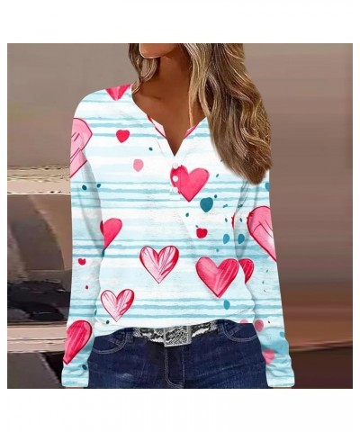 Womens Clothing, Valentines Day Red Heart Printed Button Down V Neck Tops Fall Casual Loose Fit Long Sleeve Shirts 2-cyan $10...