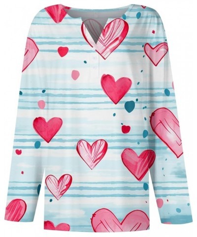 Womens Clothing, Valentines Day Red Heart Printed Button Down V Neck Tops Fall Casual Loose Fit Long Sleeve Shirts 2-cyan $10...