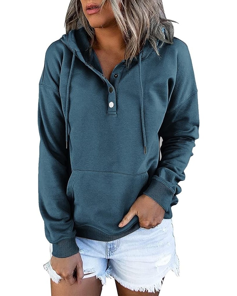 Hoodies for Women Button Up Casual Long Sleeve Hooded Sweatshirts 2023 Trendy Loose Fit Drawstring Pullover Tops with Pocket ...