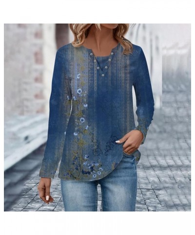 Long Sleeve Workout Floral V Neck Shirts Ladies Tunic Tops and Blouses Boho Lightweight Cute Fall Outfits for Women Royal Blu...