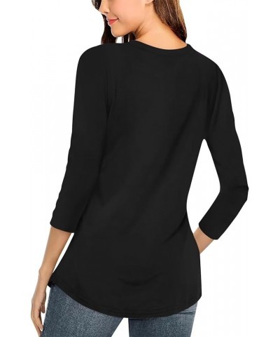 Women's V Neck 3/4 Sleeve T Shirt Solid/Color Block Casual Basic Tops Summer Tees A Black $12.59 T-Shirts