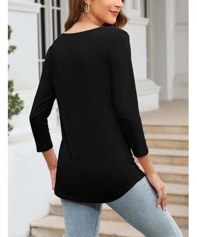 Women's V Neck 3/4 Sleeve T Shirt Solid/Color Block Casual Basic Tops Summer Tees A Black $12.59 T-Shirts