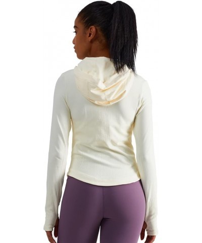 Womens Hooded Athletic Long Sleeve Running Shirts Workout Yoga Tops with Thumb Holes Slim Fit Off-white $15.30 Activewear