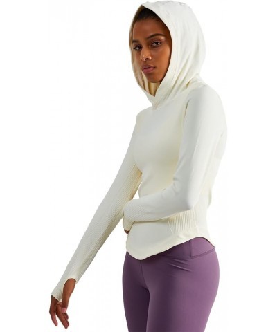 Womens Hooded Athletic Long Sleeve Running Shirts Workout Yoga Tops with Thumb Holes Slim Fit Off-white $15.30 Activewear