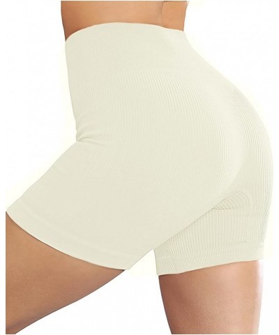 Women's Yoga Shorts Ribbed Seamless Workout High Waist Athletic Gym Shorts Women B_beige $8.39 Activewear