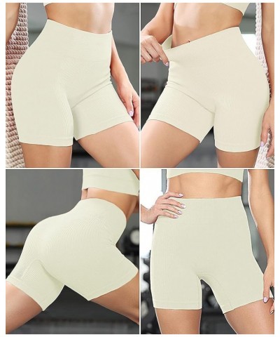 Women's Yoga Shorts Ribbed Seamless Workout High Waist Athletic Gym Shorts Women B_beige $8.39 Activewear