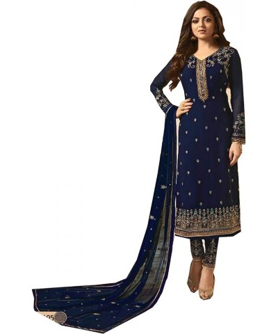 Women's Ethnic Indian Pakistani straight salwar kameez 2601 Blue $46.74 Suits