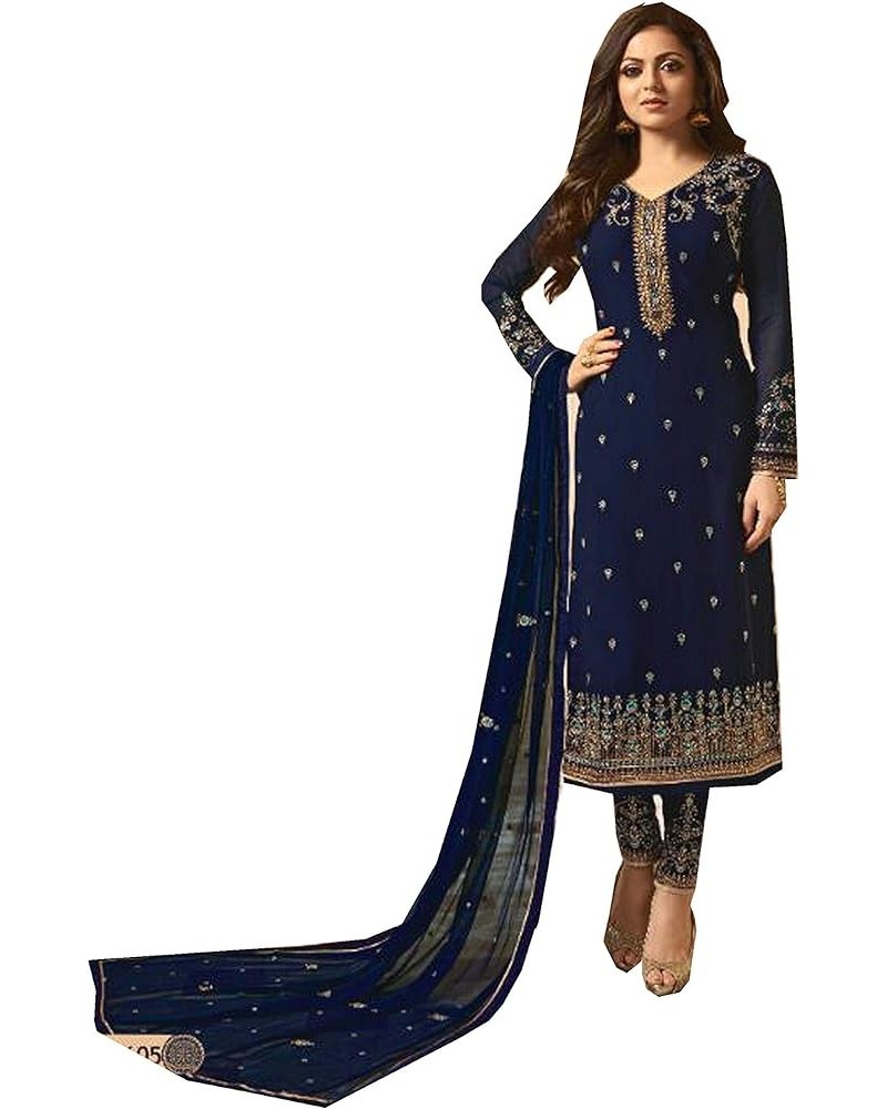 Women's Ethnic Indian Pakistani straight salwar kameez 2601 Blue $46.74 Suits