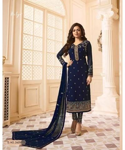 Women's Ethnic Indian Pakistani straight salwar kameez 2601 Blue $46.74 Suits