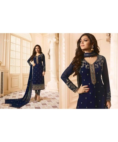 Women's Ethnic Indian Pakistani straight salwar kameez 2601 Blue $46.74 Suits