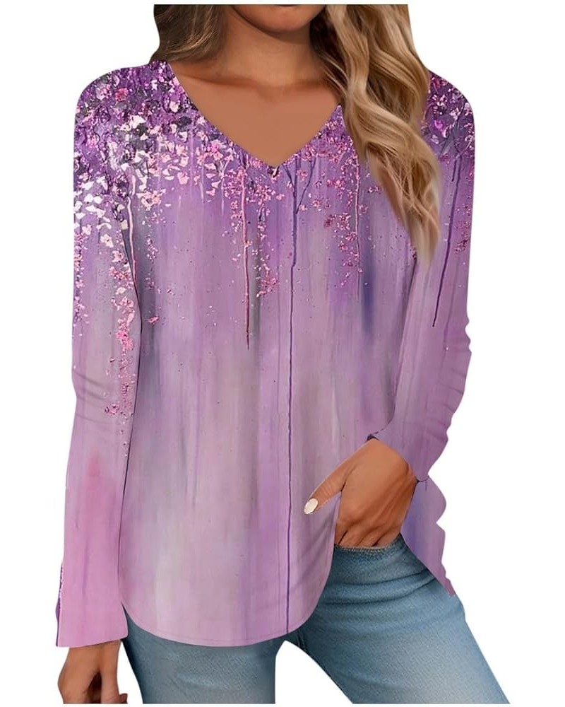 Womens Tops Dressy Casual Long Sleeve Shirts for Women Fashion Tunic Tops Lightweight Sweatshirts Vintage Tees F-purple $4.75...