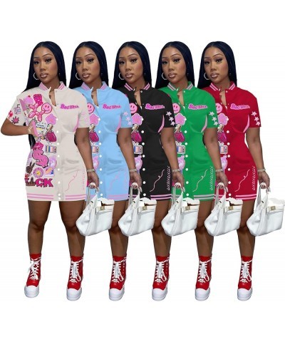 Women's Sports Casual Baseball Dresses Preppy Short Sleeve Button Down Bodycon Short Streetwear Dress Loungewear C14-black $2...