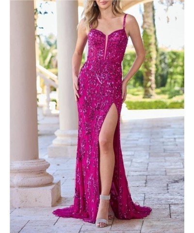 Sparkly Floral Long Prom Dresses with Slit Tulle Lace Applique Sweetheart Sheath Formal Evening Party Gowns WE412 Burnt Orang...