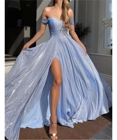 Off Shoulder Prom Dresses for Women 2023 Glitter Sparkly Split Long Formal Evening Party Gowns with Pockets Blush Pink $41.30...