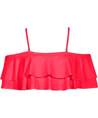 Ruffle Bikini Top Off Shoulder Swim Top Flounce Swimsuit Top for Women Neon Red $13.86 Swimsuits