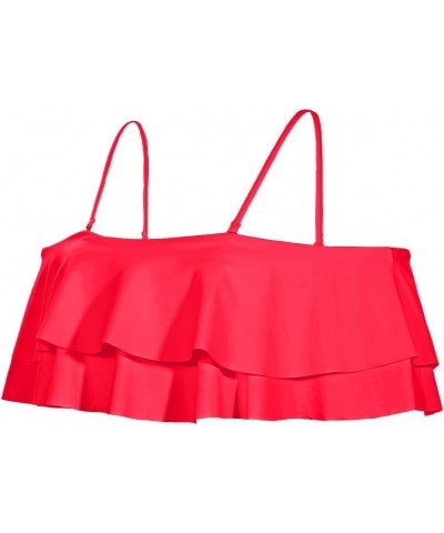 Ruffle Bikini Top Off Shoulder Swim Top Flounce Swimsuit Top for Women Neon Red $13.86 Swimsuits