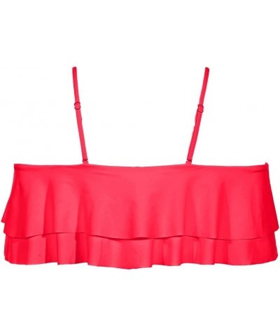 Ruffle Bikini Top Off Shoulder Swim Top Flounce Swimsuit Top for Women Neon Red $13.86 Swimsuits