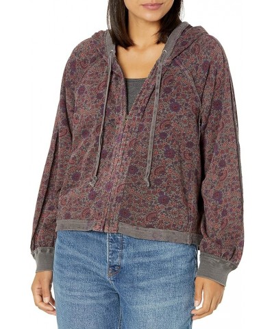 Women's Raglan Raw Edge Zip Up Hoodie Purple Multi $39.67 Hoodies & Sweatshirts