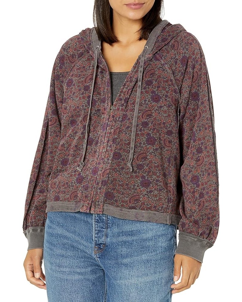 Women's Raglan Raw Edge Zip Up Hoodie Purple Multi $39.67 Hoodies & Sweatshirts