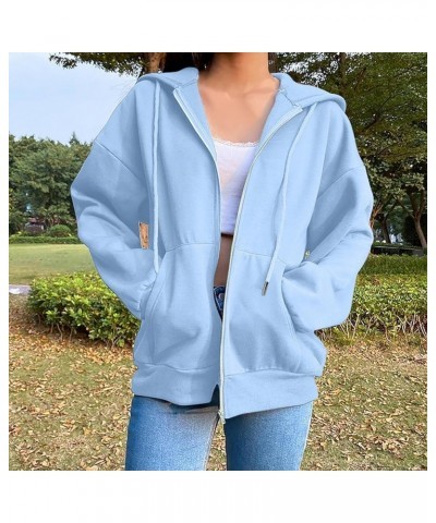 Women's Oversized Long Sleeve Zip Up Hooded Sweatshirts Drawstraing Casual Pullover Fall Fashion Y2K Sweatshirts 05 Light Blu...