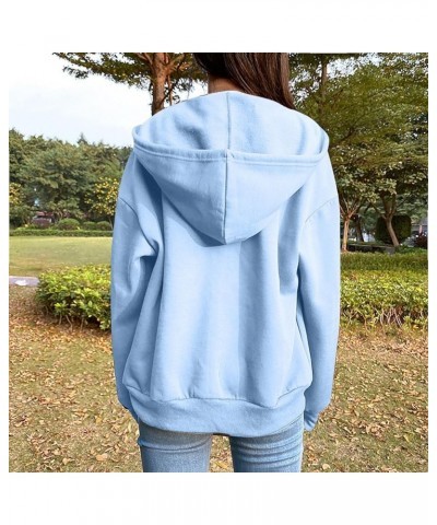 Women's Oversized Long Sleeve Zip Up Hooded Sweatshirts Drawstraing Casual Pullover Fall Fashion Y2K Sweatshirts 05 Light Blu...