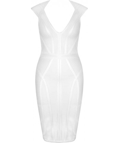 Women's Bandage Dress V-Neck Celebrity Bodycon Evening Party Dress White $32.47 Dresses