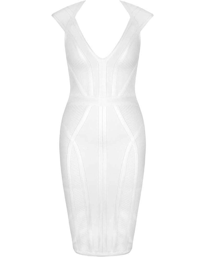 Women's Bandage Dress V-Neck Celebrity Bodycon Evening Party Dress White $32.47 Dresses