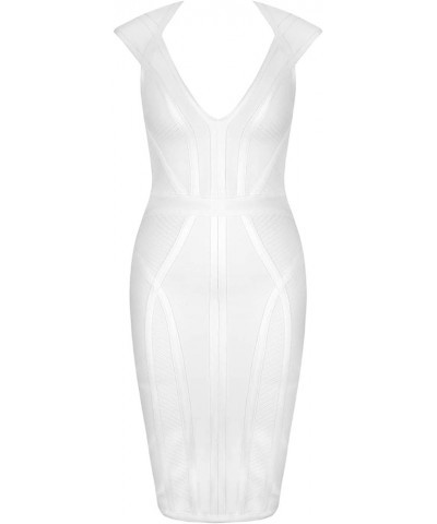 Women's Bandage Dress V-Neck Celebrity Bodycon Evening Party Dress White $32.47 Dresses