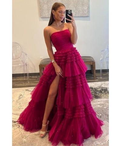 Tiered Tulle Prom Dresses Long Ball Gowns Strapless Formal Dress for Women Evening Party Gowns with Slit Lilac $35.64 Dresses