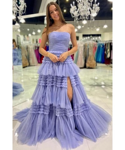 Tiered Tulle Prom Dresses Long Ball Gowns Strapless Formal Dress for Women Evening Party Gowns with Slit Lilac $35.64 Dresses