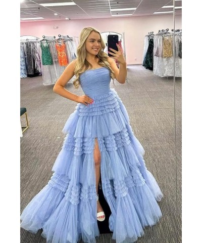 Tiered Tulle Prom Dresses Long Ball Gowns Strapless Formal Dress for Women Evening Party Gowns with Slit Lilac $35.64 Dresses