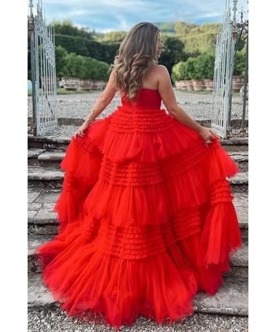 Tiered Tulle Prom Dresses Long Ball Gowns Strapless Formal Dress for Women Evening Party Gowns with Slit Lilac $35.64 Dresses