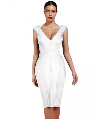 Women's Bandage Dress V-Neck Celebrity Bodycon Evening Party Dress White $32.47 Dresses