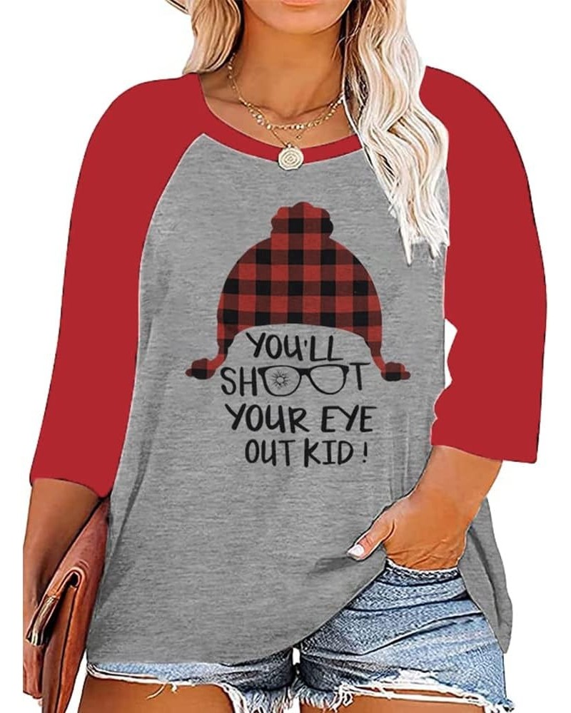 Plus Size Christmas T Shirts Women You Will Shoot Your Eye Out Shirts 3/4 Raglan Sleeve Funny Xmas Saying Tee Tops Red $14.72...