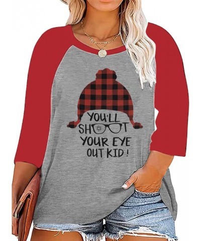 Plus Size Christmas T Shirts Women You Will Shoot Your Eye Out Shirts 3/4 Raglan Sleeve Funny Xmas Saying Tee Tops Red $14.72...