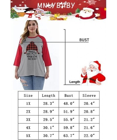 Plus Size Christmas T Shirts Women You Will Shoot Your Eye Out Shirts 3/4 Raglan Sleeve Funny Xmas Saying Tee Tops Red $14.72...