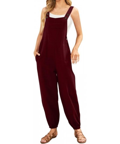 2024 Sleeveless Jumpsuits for Women Scoop Neck Casual Tank Rompers Loose Wide Leg Stretchy Overalls with Pockets 012-wine $5....