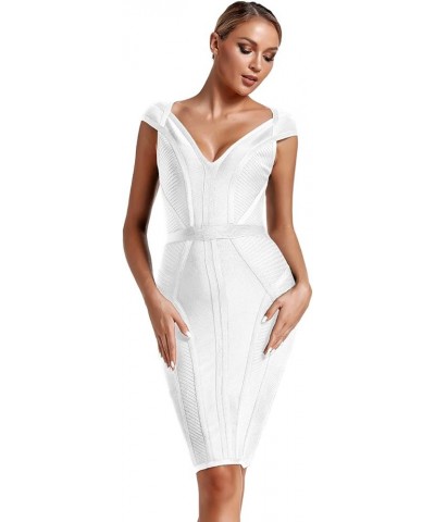 Women's Bandage Dress V-Neck Celebrity Bodycon Evening Party Dress White $32.47 Dresses