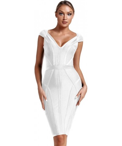 Women's Bandage Dress V-Neck Celebrity Bodycon Evening Party Dress White $32.47 Dresses