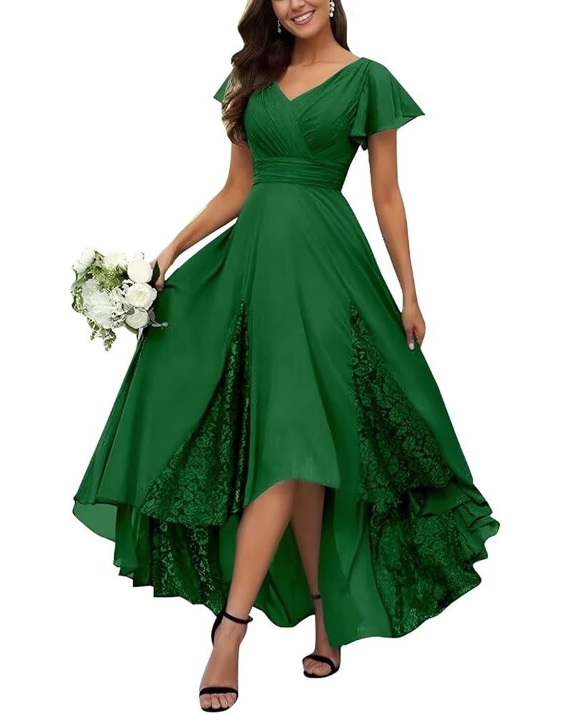 Tea Length Mother of The Bride Dresses for Wedding Ruffle Sleeves Long Chiffon Lace Appliques Evening Gown Peacock Green $22....